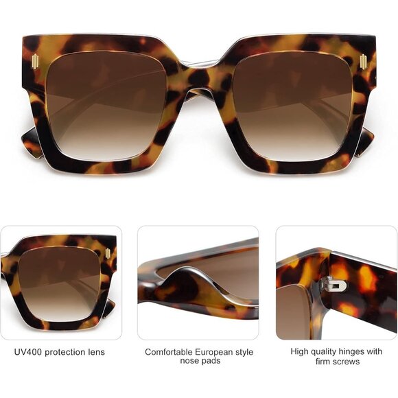 Women's Orange Luxury Large Vintage Oversized Square Eyes Protecting Sunglasses - Picture 5 of 7
